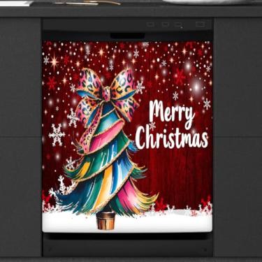Imagem de Árvore colorida de Natal capa magnética para lava-louças, capas magnéticas para decoração de lava-louças, capa magnética para porta de geladeira, decalque de geladeira para cozinha, eletrodomésticos