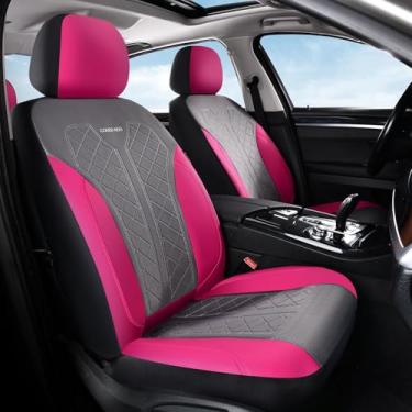 Imagem de Coverado Capas de assento de carro, pacote com 2, capas de assento dianteiras de luxo, protetores de assento de carro automotivos, capas de assento rosa ajuste universal para SUVs, caminhões, sedãs