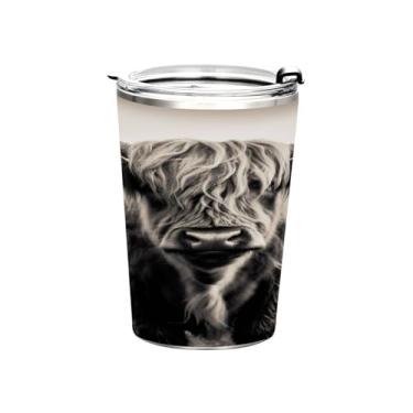 Imagem de Blueangle Copo de 340 g com tampa e canudo, copo térmico de aço inoxidável com isolamento a vácuo, caneca térmica de vaca com chifres longos para bebidas quentes e frias (108)