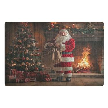 Imagem de SEHANY Tapete de porta de inverno Papai Noel Natal para todos os climas, impermeável, secagem rápida, bem-vindo, tapete de entrada antiderrapante, tapete decorativo de poliéster para entrada, varanda