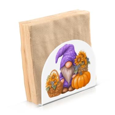 Imagem de Blueangle Abóboras Girassóis Gnomos Porta-guardanapos - Decoração de mesa de acrílico à prova de vento para cozinha e casa, dispensador de lenços de férias com porta-guardanapos verticais (422)