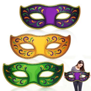 Imagem de Ctosree 6 Pcs Jumbo Mardi Gras Mask Cutouts Green Purple Yellow Gold 37 Inches Mardi Gras Gift Supplies for Carnivals Celebration Mask Party