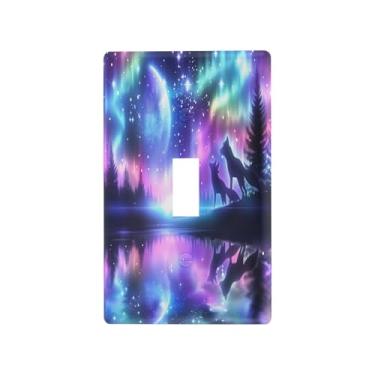 Imagem de Blueangle Tampa de placa de parede para interruptor de luz - Aurora Boreal Wolf Light Switch Cover Decorativa Placa de Parede, Tamanho 1 - Gangue 4,53 x 2,76 polegadas (11)