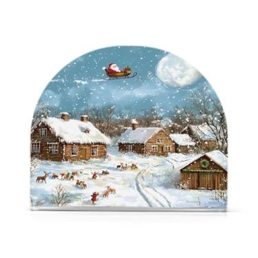 Imagem de Qilmy Papai Noel sentado em um suporte de guardanapo de trenó para mesas, porta-guardanapos de papel de placa acrílica elegante, dispensador de papel de seda independente moderno para sala de jantar