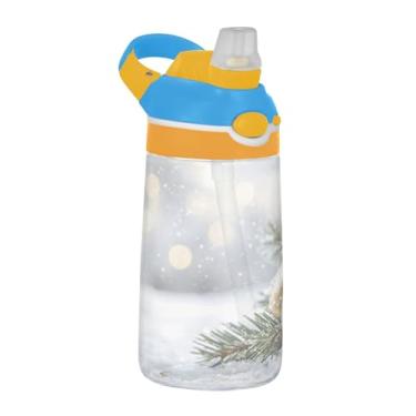 Imagem de YETTASBIN Garrafa de água infantil bola de Natal 473 ml com tampa de canudo para meninos Gril - copo esportivo reutilizável à prova de vazamento livre de BPA transparente Tritan com gancho para escola