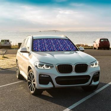 Imagem de Guarda-sol para para-brisa frontal American Element Guarda-sol dobrável para carro mantém o veículo fresco para a maioria dos veículos, guarda-chuva de para-brisa 144,8 x 76,2 cm