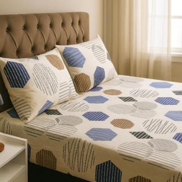 Imagem de Jogo Lençol Queen Size 3 Peças Estampado 150 fios C/Elástico e Fronha c/zíper Cama Box(Modelo - 3)