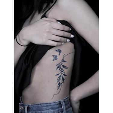 Imagem de 2 peças de tatuagens semipermanentes minimalistas de suco de ervas, botânica, borboleta, 7 a 14 dias, sem queda, não refletivo, ombro, pescoço, braço, perna, clavícula, corpo, tatuagem, adesivo à