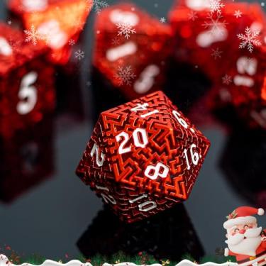 Imagem de Premium Metal Hollow DND Dice Set (Barbarian) with 20 Sided dice - 7 Piece Zinc Alloy RPG Accessories for Dungeon Masters, Game Starters, and Gift Seekers, Balanced Weight, Metallic Luster Maze Design