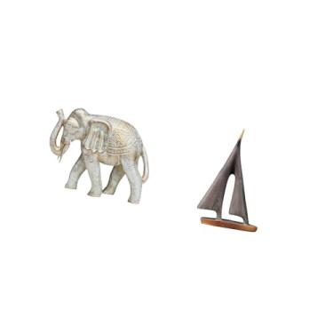 Imagem de Fenteer Elefante E Barco à Vela Esculpidos à Mão em Madeira, Peça Decorativa para Estante, Sala de Estar de Hotel Ou Mesa de Trabalho.