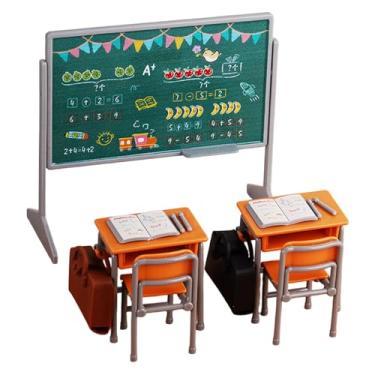 Imagem de TOYANDONA Conjunto de 13 Peças de Material Escolar Em Miniatura - Acessórios para Casa de Bonecas, Incluindo Carteira, Cadeira, Mochila, Quadro- E Livro para Sala de Aula Em Miniatura.