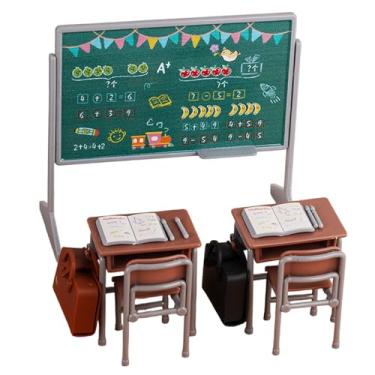 Imagem de TOYANDONA Conjunto de 13 Peças de Material Escolar Em Miniatura - Acessórios para Casa de Bonecas, Incluindo Carteira, Cadeira, Mochila, Quadro- E Livro para Sala de Aula Em Miniatura.
