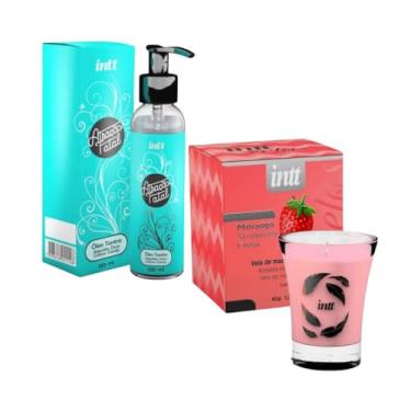 Imagem de Conjunto Óleo para Massagem Corporal com Vela Aromática Beijável Intt Morango e Algodão Doce para Casal