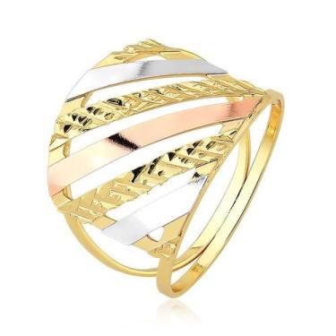 Imagem de Anel Três Cores com Faixas Diagonais Folheado a Ouro 18k - Maise Joias