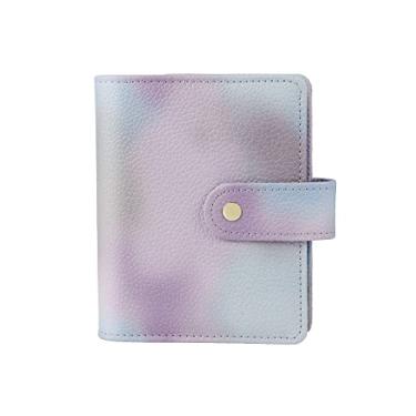 Imagem de Capa de fichário de couro PU roxo, para A7 6 anéis, organizador de dinheiro, orçamento, folha solta, fichário de recibos, caderno, agendador, livro com bolsos para cartões, fivela de pressão