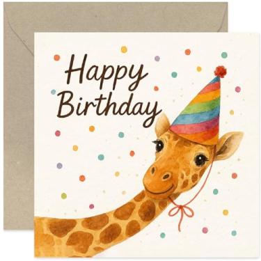 Imagem de Cartão de aniversário de girafa fofa - Marido Esposa Irmão Irmão Parceiro Namorado Filho Filha - Quadrado, Branco Dentro com Envelope Premium