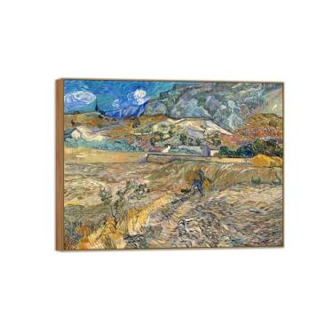 Imagem de Vincent van Gogh Famosa pintura em tela de arte de parede pronta para pendurar. Campo com camponês. Imagem em moldura de madeira para decoração de sala de estar 80 x 105 cm 31 x 41 pol