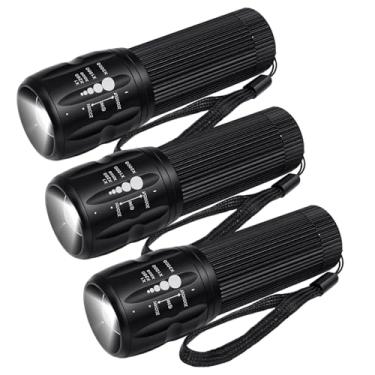 Imagem de Vocect Conjunto de 3 mini lanternas, conjunto de lanternas táticas de bolso de alto lúmen, lanterna de zoom de foco ajustável, alimentada por bateria, mini lanternas compactas para acampamento