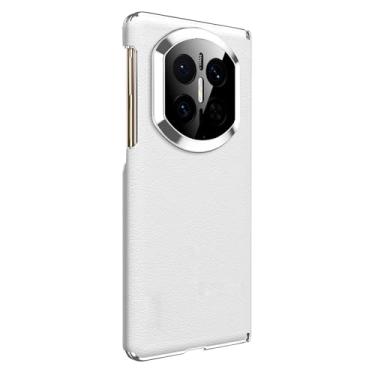 Imagem de POYUFRG Capa magnética para Huawei Mate X7, capa fina de couro galvanizado de luxo, capa de proteção de dobradiça de lente com tudo incluído, branca, Mate X7