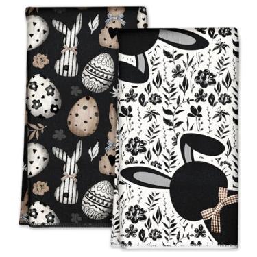Imagem de Miss Adola Toalhas de cozinha de Páscoa - Pano de prato de cozinha de microfibra de Páscoa 45 x 66 cm, 2 peças de toalhas de mão absorventes decorativas com laço para pendurar para presentear a