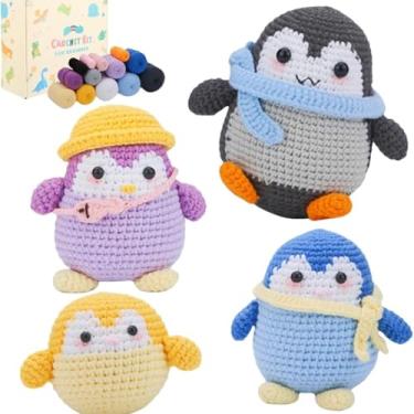 Imagem de Esoes Kit de crochê para iniciantes, 4 peças de kits de crochê para adultos, kit de crochê para iniciantes com vídeos instrucionais e tutoriais em papel, kit de tricô fácil de presente de Natal e