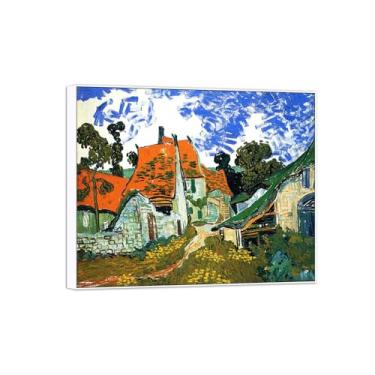 Imagem de BMZFYBS Vincent van Gogh Famosa pintura em tela de arte de parede pronta para pendurar. Rua da aldeia. Imagem em moldura branca para decoração de sala de estar 70 x 85 cm 27 x 33 pol