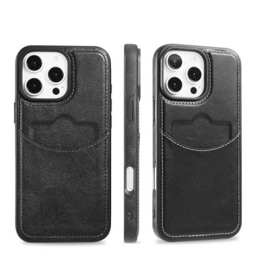 Imagem de HTVJFXCapa de couro com porta-cartões para iPhone 16 Pro Max (Preta)