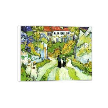Imagem de Vincent van Gogh Famosa pintura em tela de arte de parede pronta para pendurar. Rua e degraus Imagem em moldura branca para decoração de sala de estar 90 x 117 cm 35 x 46 pol