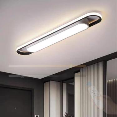 Imagem de GZZBMY LED Moderna Lâmpada de Teto com Controle Remoto Lâmpada de Teto Regulável Minimalista Criativa Oval Iluminação de Teto para Sala de Estar Quarto Cozinha Corredor 3000K-6500K (Preto Branco, 60
