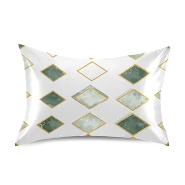 Imagem de Wassud Fronha de cetim em formato de diamante verde para cabelo e pele fronhas de seda lisa tamanho padrão capas de travesseiro respiráveis com fecho de envelope