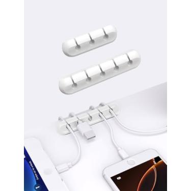 Imagem de Clipes de suporte de cabo, 2 peças de clipes autoadesivos para gerenciamento de cabos - organizador de cabos para mesa/escritório/casa, suporte de fio para cabos USB/carregador/mouse/PC (branco, 3+5)
