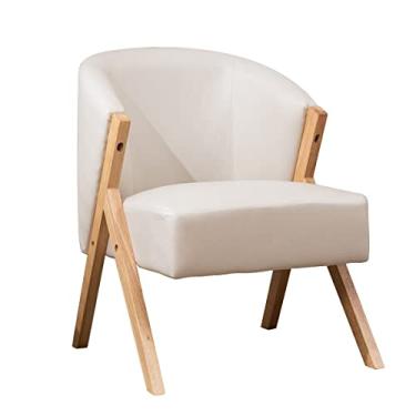 Imagem de AkosOL Cadeiras de recepção Modn Cadeira para sala de estar, cadeira de leitura contemporânea Lazy Air, suporte seguro de madeira maciça, estofada com esponja, branca