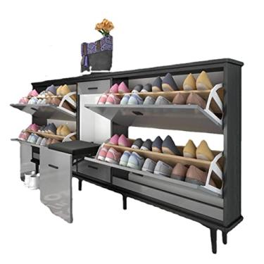 Imagem de Armário de armazenamento de sapatos de entrada - armário de armazenamento, aparador funcional armário de cozinha para sala de estar, cozinha, quarto ou escritório, com banco de sapatos (tamanho: 160