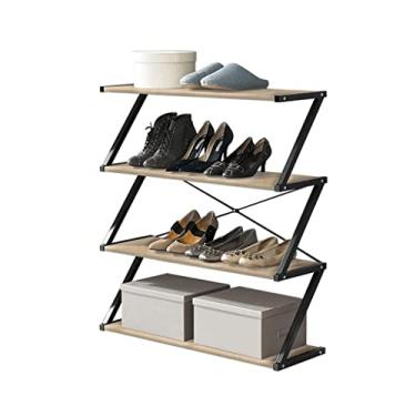 Imagem de Lss9azznmm Sapateira de 4 níveis, sapateira de metal, sem metal, pequena prateleira de sapato, arte mínima, organizador de armazenamento de sapatos doméstico, estável, durável, estrela da luz