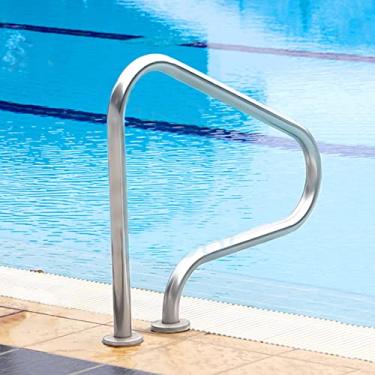 Imagem de AkosOL Corrimão para piscina ao ar livre, grade de natação de aço inoxidável, trilhos de mão antiderrapantes, suporte de entrada de segurança, alça de apoio de deck a deck montado para spa e parque