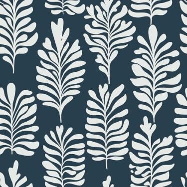 Imagem de VaryStyle Papel de parede floral moderno abstrato azul marinho/branco papel de parede floral para quarto banheiro 45 x 299 cm vinil autoadesivo removível azul marinho papel de contato para armários