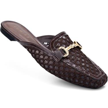 Imagem de Mule Feminino Lumiss Material Natural Tela Bico Quadrado Confortável Enfeite Dourado marrom38