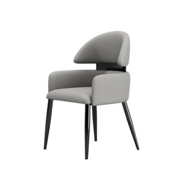 Imagem de Cozinha Cadeiras de jantar modernas de meados do século, quarto com braços, cozinha de couro sintético com pernas de metal preto sala de jantar (cinza)