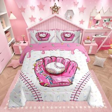 Imagem de Manfei Jogo de cama casal com estampa de sorvete, sorvete, rosa, 3 peças, para todas as estações, decoração de quarto de crianças, meninos e meninas, 2 fronhas, sem lençol
