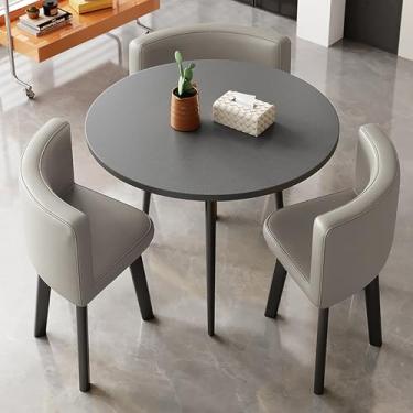 Imagem de Conjunto pequeno de mesa de jantar e cadeira de café para 3, conjunto de mesa de jantar redonda, combinação de mesa de recepção e cadeira, sala de reunião de escritório negociação 1 mesa 3 cadeiras