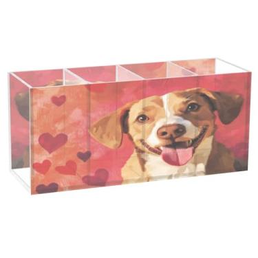 Imagem de Burbuja Porta-canetas de acrílico Valentine Dog, 4 compartimentos, suporte de lápis transparente para pincéis de maquiagem, acessórios de mesa de escritório em casa