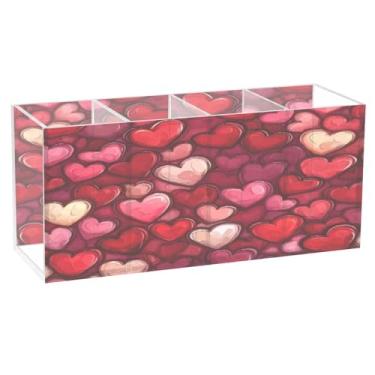 Imagem de Burbuja Porta-canetas de acrílico Hearts, 4 compartimentos, suporte de lápis transparente para pincéis de maquiagem, acessórios de mesa de escritório em casa