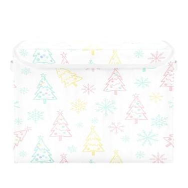 Imagem de Burbuja Caixa de armazenamento de árvores de Natal com tampa e alças, grande caixa de armazenamento dobrável para prateleiras armário quarto escritório organizador