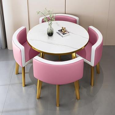 Imagem de Conjunto de mesa de jantar redonda e cadeira, mesa de recepção, combinação de mesa de negociação de escritório e cadeira com 1 mesa e 4 cadeiras para sala de estar e cozinha, etc.