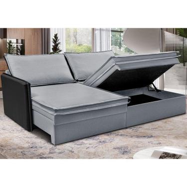 Imagem de Sofá Sem Caixa Retrátil Baú 1,55m Cama Inbox Grace Tecido Linho E Courino Cinza Claro
