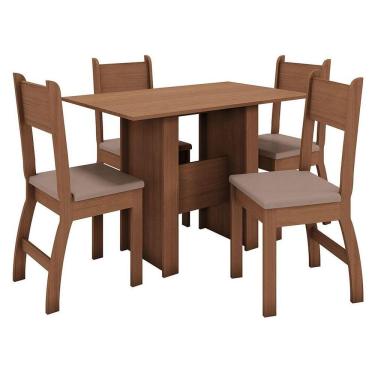 Imagem de Conjunto Mesa De Jantar 4 Lugares Milano Carvalho Com Savana