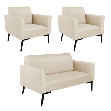 Imagem de Sofá Namoradeira Com 2 Poltronas Pés Villach Marisa Corino D03 - D\'rossi Cor Bege