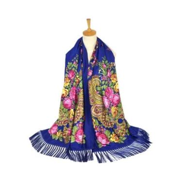 Imagem de Lenço Estampado Floral Estilo Russo Feminino Retrô Com Franjas Xale Uc