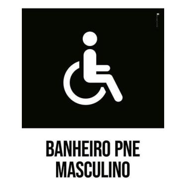 Imagem de Kit 3 Placa Acm Banheiro Pne Masculino Desenho 18X23 Branco - Sinalizo