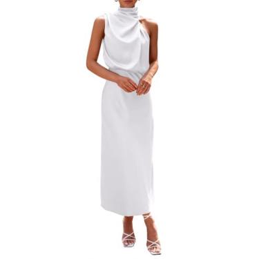 Imagem de Vestido PRETTYGARDEN 2025 de Cetim Sem Mangas Gola Alta XXL Branco